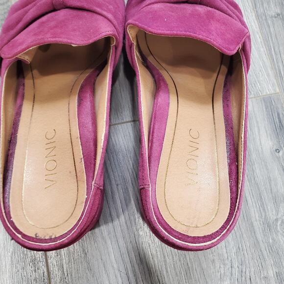 Vionic Shoes Witch Fairy Women Size 6.5 Pink Presley Mules Block Heel Suede Bow - Picture 5 of 12